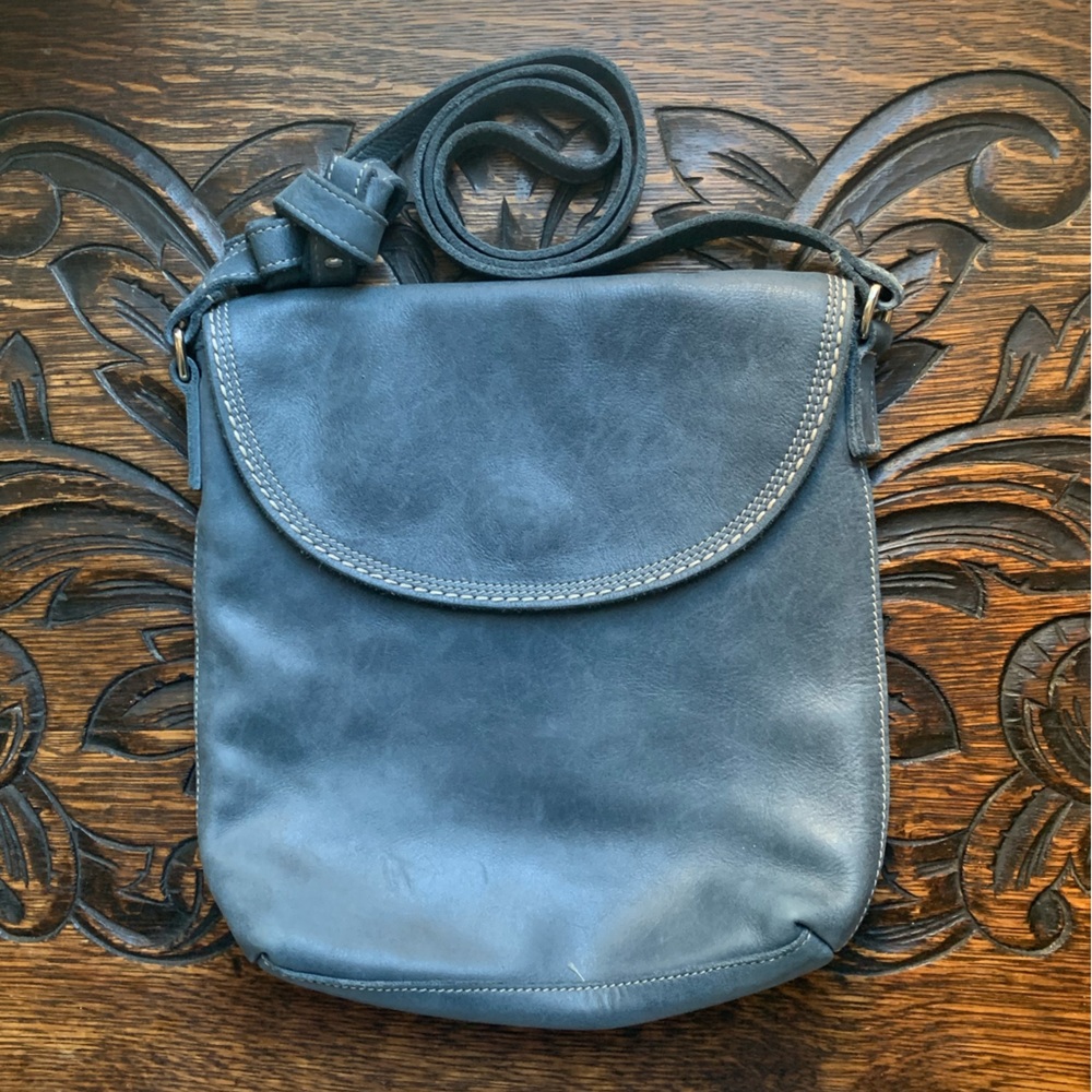 Roots Denim Blue Leather Cross Body Bag